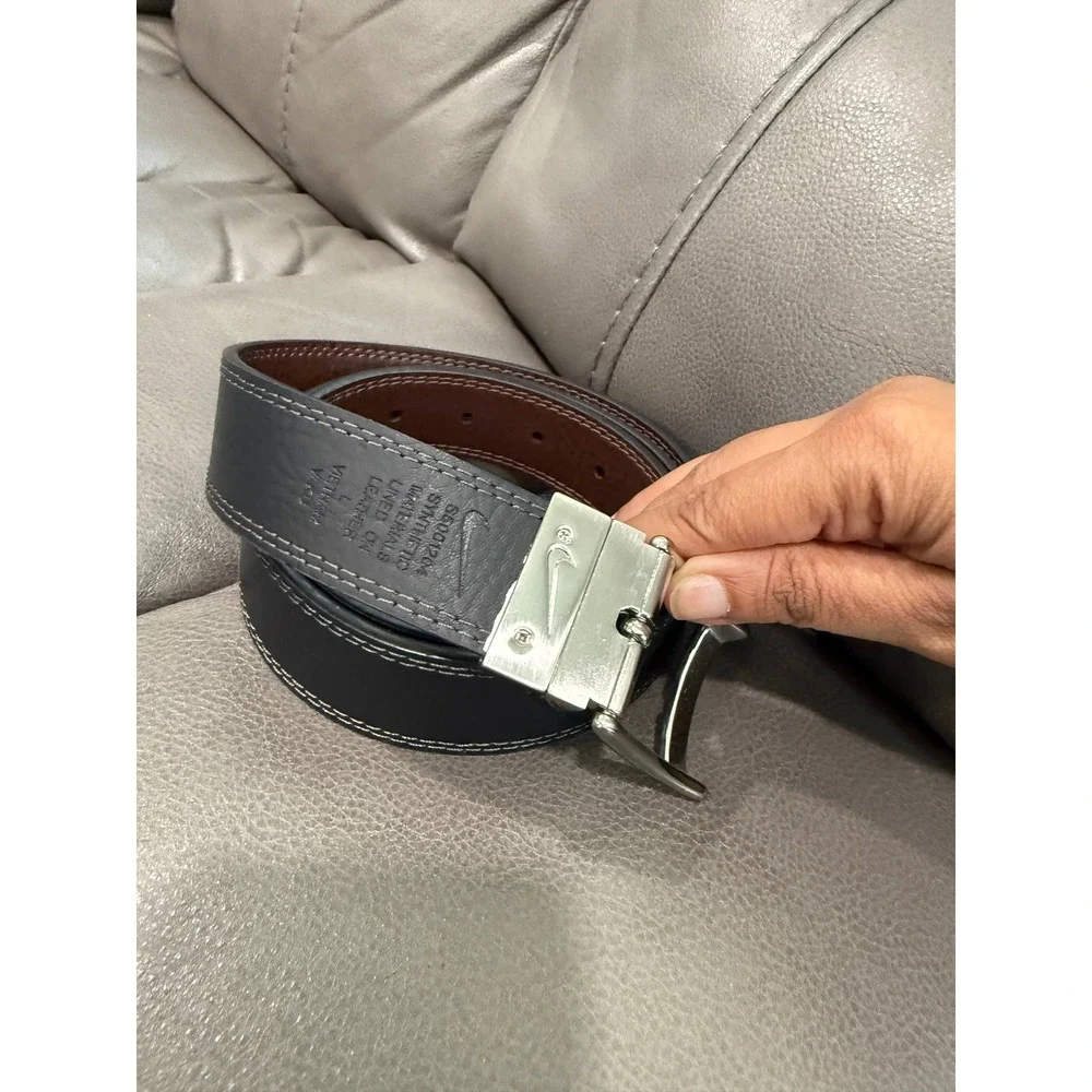 Nike Mens Reversible Belt Black Brown Leather Lined Swivel Buckle Large 56001204